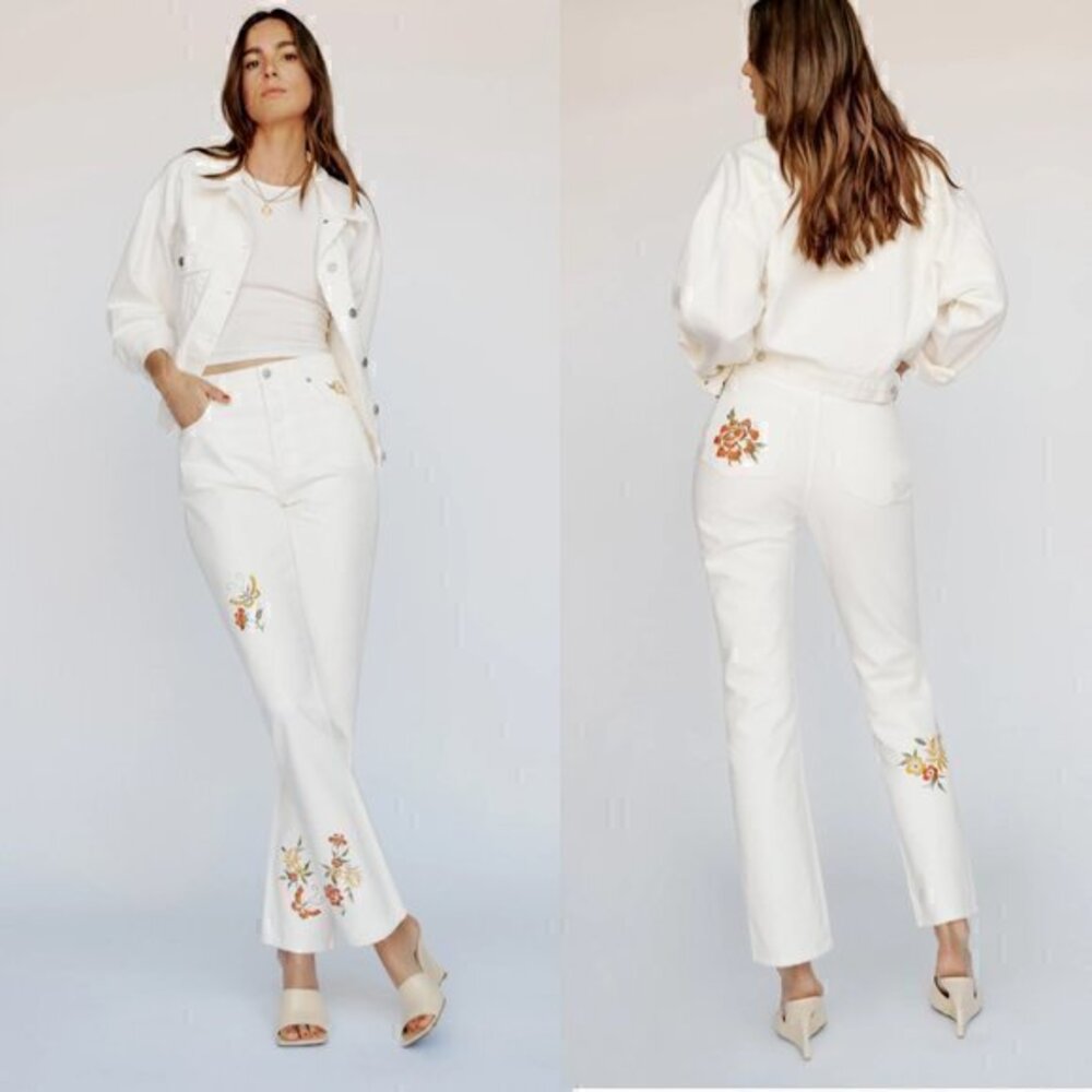 Reformation Cynthia High Rise Straight Jeans Flora Embroidery Size 26 NWT